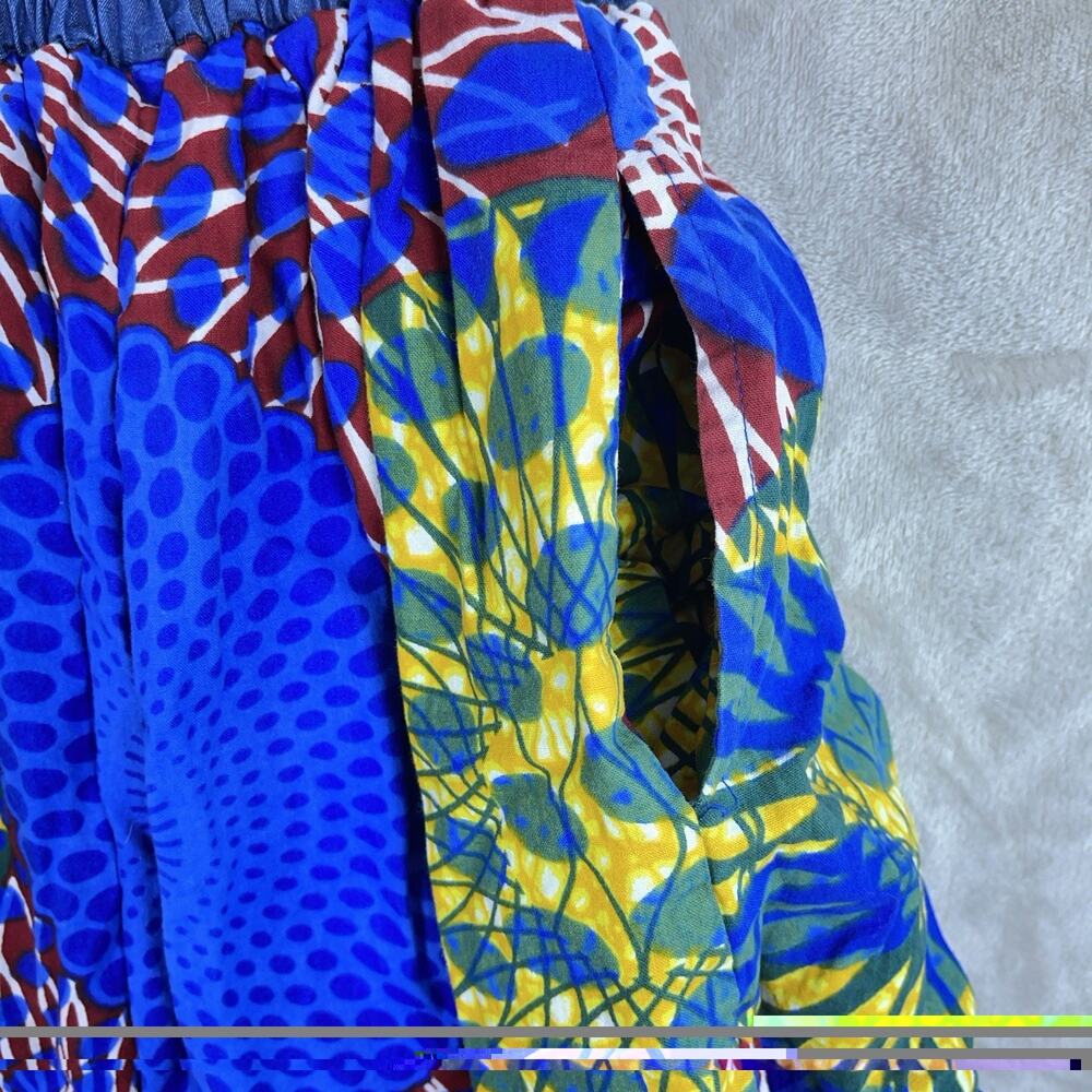 African Print High Low Skirt Ankara Botanical Smocked Waist Pockets Large - Picture 3 of 8